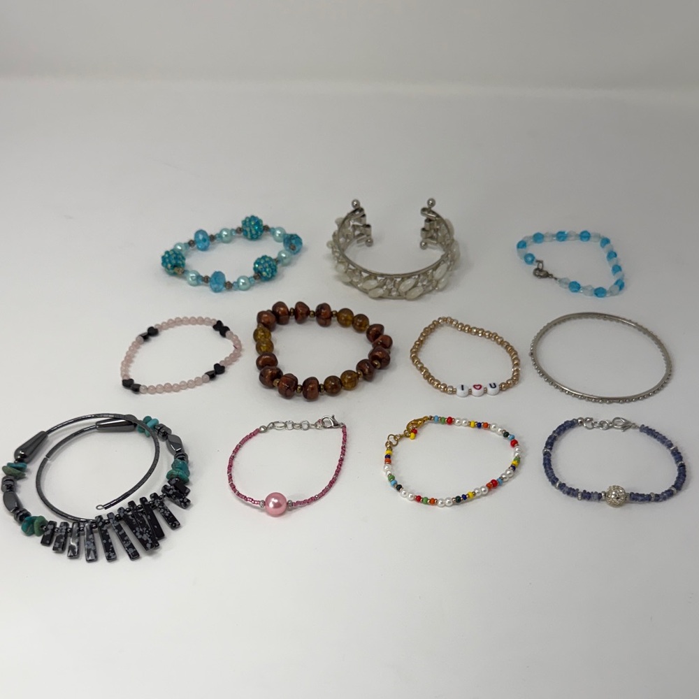 Mixed Bracelet Bundle – 12 Piece Fashion Jewelry Lot -Boho, Beaded, Cuff Stretch